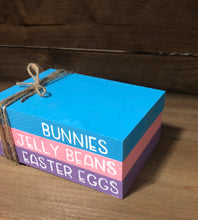 Load image into Gallery viewer, Easter Decor, Wood Book Stack, Faux Book Stack, Rustic Easter Decor, Hand Stamped Books, Farmhouse Decor, Tiered Tray Decoration