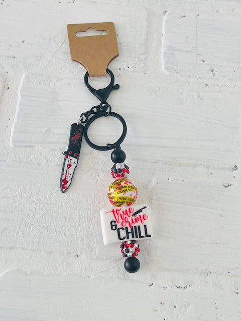 Beaded Keychain TRUE CRIME and CHILL