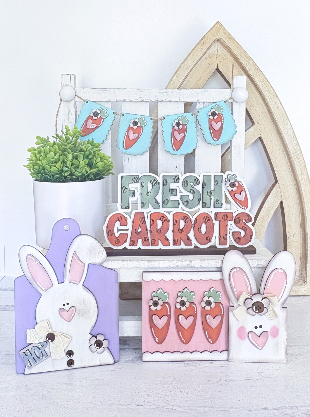 Primitive Bunnies and Carrots Decor Set